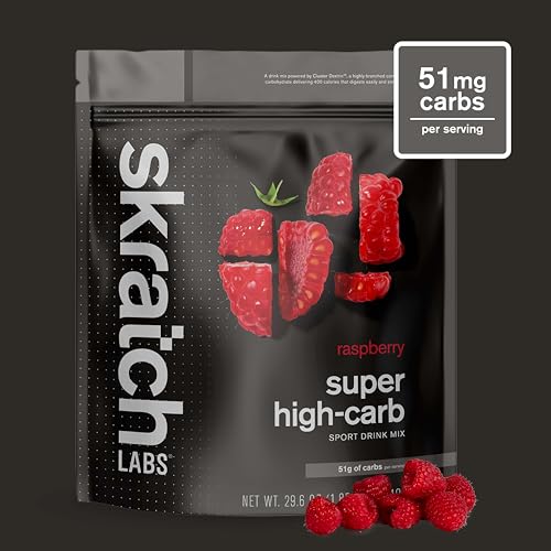 Image of Skratch Labs Super High-Carb Drink Mix Packets - Carbohydrate Powder - Cluster Dextrin and Electrolytes - Endurance Energy- Energy Gel Alternative - Raspberry - 16 Servings - Non-GMO