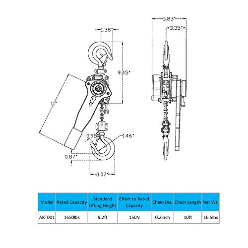 Amarite Lever Chain Hoist - 3/4 Ton Capacity - G80 Grade Chain 10ft Lifting- Safety Factor 4+ - CE Certified - Ideal for Lifting, Strapping, Bundling and Dragging- Smooth Action by Amarite - Image 4
