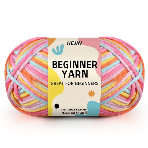 Image of 120g Coral Yarn for Crocheting and Knitting; Rainbow Yarn for Beginners with Easy-to-See Stitches;Worsted-Weight Medium #4 for Beginners Crochet Kit Making