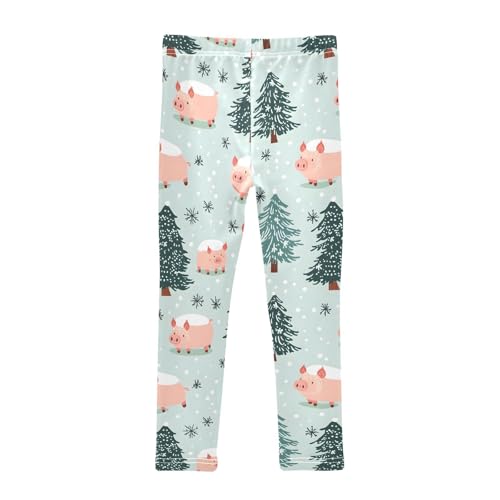 Christmas Cute Pink Pigs Girls Leggings Ultra Soft Compression Yoga Gym Pants for Kids 4-10T2