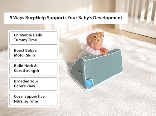 Image of bebon BurpHelp Nursing Pillow for Baby Burp, Reflux, Colic and Gas Relief - Helpful Essential for Tummy Time, Neck and Shoulder Development (Cloud Grey)