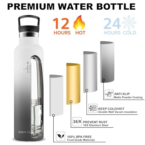 Borraccia Termica, Borraccia 1 litro, Senza BPA, Bottiglie con Cannuccia, Senza Perdite, Borraccie Palestra, Acciaio Inossidabile 18/8, Bottiglie Metallo per Uffici, Outdoor, Campeggio, Fitness - Immagine 1