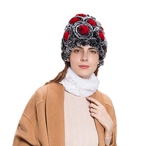 Yiseven Women's Real Rex Rabbit Fur Hats Winter Warm Crochet Knitted Headwear Girls Stylish Trendy Peaked Caps Multicolored #TOP17