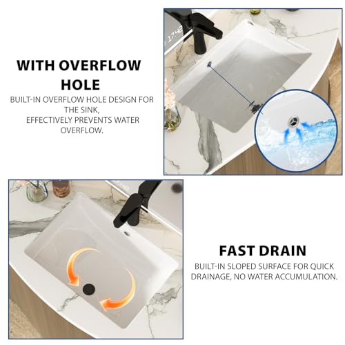 Hontzes White Undermount Bathroom Sink 21"x15"Ceramic Basin by Hontzes - Used condition - Image 4