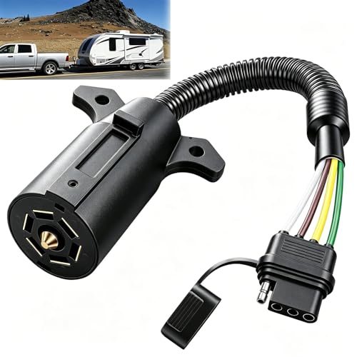 Image of 7 Pin to 4 Pin Trailer Adapter 7 Way Blade to 4 Way Flat Trailer Light Connector Adapter,Single-Function 7 Way to 4 Way Trailer for RV Truck