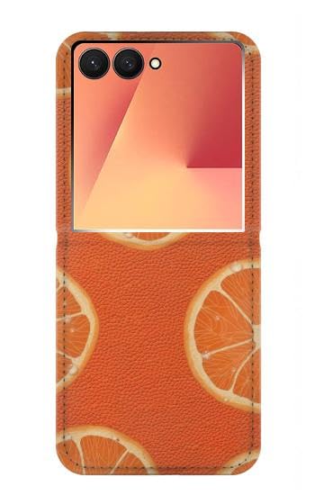 Étui Samsung Galaxy Z Flip 7 antichoc à motif orange et clapet cuir