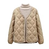 Women's Collarless Duck Down Coat Winter O-Neck Solid Color Warm Puffer Jacket