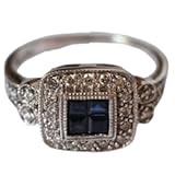 Phoenixjewel 2 Ct Princess Cut Sapphire Diamond Quad Style Vintage Ring Milgrain Set Proposal Ring Halo Engagement Ring For Women 14K White Gold Plated 925 Sterling Silver Handmade Jewelry