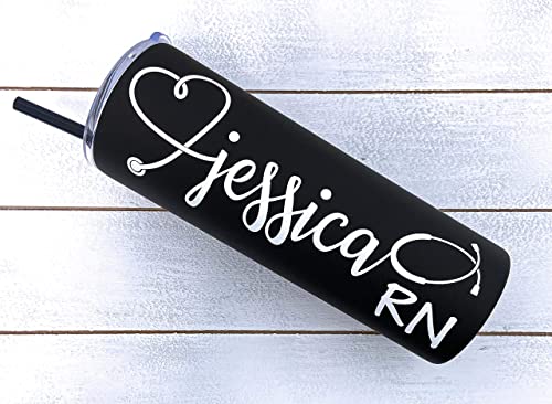20 Oz Personalized Nurse's Stainless Steel Skinny Tumbler With Custom Stethoscope Name By Avito - Includes Straw And Lid - Nurse Rn - Nurse Gift #TOP2