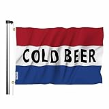 Swono Cold Beer Flag 3x5 ft Red White Blue Stripe Flag Double Sided Double Stitched with Brass Grommets