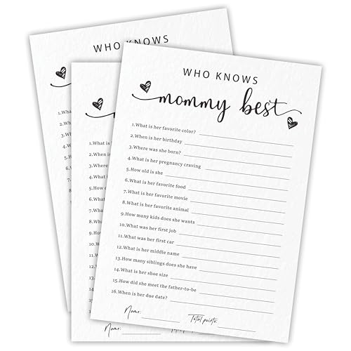 EXW Baby Shower Games: Who Knows Mommy Best, Double-sided Filling White Minimalism Game Cards, Hilarious Party Games & Decorations, Set of 30 -A05