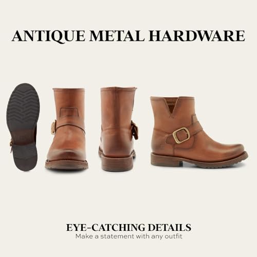 Image of Frye 5 inch Veronica Booties for Women - Full-Grain Brush-Off Leather with Antique Metal Hardware and Rubber Outsole, Genuine Stitch Welt Construction
