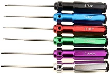 HUWAIMI 6 Color/7 Color Hex Wrencher Hex Screwdriver for RC CAR,Helicopter,Remote Control Car/Airplane,0.05IN-1/16IN-3/32IN-5/64IN-1.5MM-2.5MM-3.0MM(New Upgrade) (6 Color White Steel（HSS）)