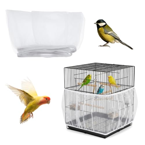 Prasacco 1 pcs Vogelkäfig Netz,Vogelkäfig Zubehör Vogeldecke für Käfig Abdeckung Groß Schutznetz Vögel Einstellbar Abdeckung Samenfänger Schutznetz für Papageien Mesh Runde Quadratische Käfige(Weiß)
