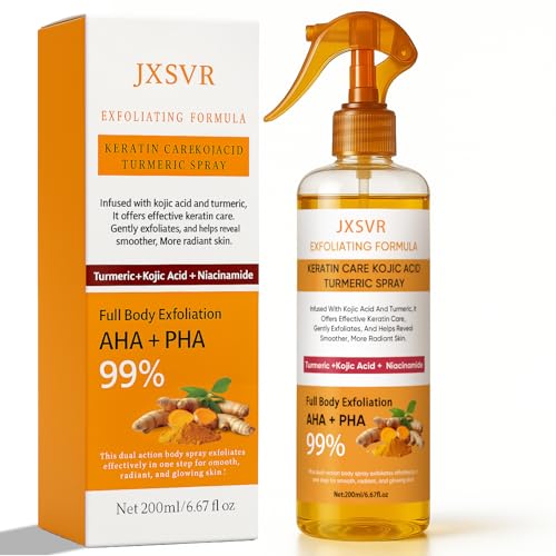 Body Keratin Care Kojic Acid Turmeric Spray 200ml Turmeric Exfoliating Spray with Retinol Glutathione Niacinamide Vitamin B C E Exfoliates and Brighten Skin for All Skin Types (1)