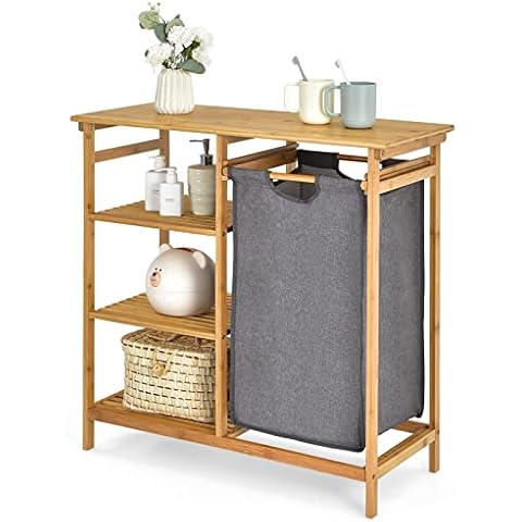 CASART Bamboo Laundry Basket with Shelves Cover