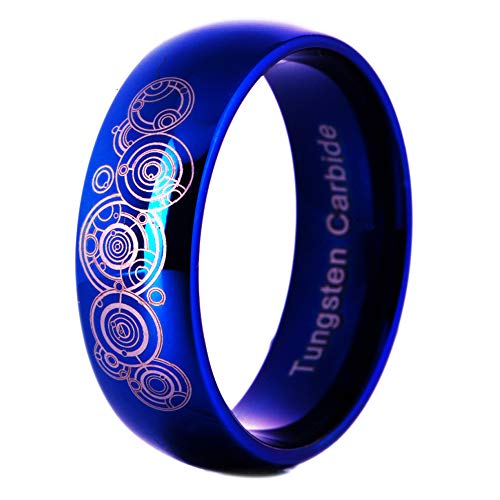 Cloud Dancer 8mm Width Tungsten Carbide Blue Dome Silver Dome Gold Dome Black Dome Doctor Who Brand Wedding Ring-Free Inside Engraving (Blue Color, 13)