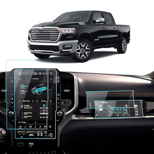 LANTU 2025 2026 ram 1500 screen protector for Dodge RAM 1500 2500 3500 Laramie/Rebel/Limited/Limited Longhorn/Tungsten Uconnect Accessories Navigation & Passenger Seat Nano Screen Protector Film 14.4''&10.25''-4 Pack