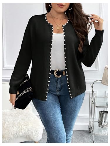 Verdusa Women's Plus Size Faux Pearl Open Front Cardigan Sweaters Elegant Knit Outerwear4
