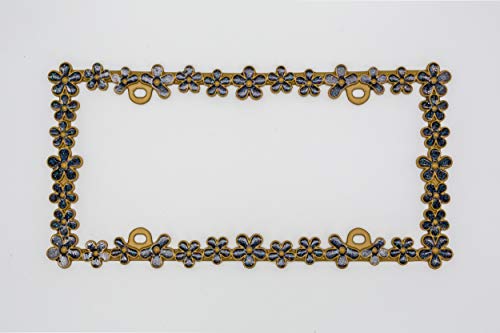 Creathome 3D Shining Daisy Wrenth License Plate Frame From Pure Zinc Alloy Metal Perfect Plate Holder,Matt Gold With Black Glitter #TOP1