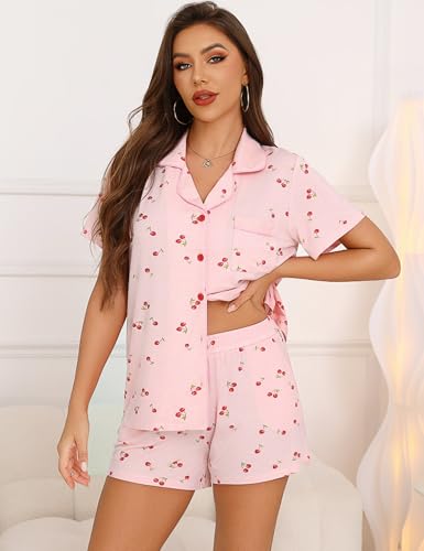 Image of Anjue Womens Pajamas Set Short Sleeve Button Down Soft Pj Sets S-XXL | V neck,Pyjamas,Modal,Wedding,Pijamas de mujer,Bridal party,Viscose,Knit,Cute,Lounge,Lightweight,Nursing,Holidays