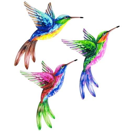 AOOSU Pared de Pájaros de Metal,3PCS Arte de pared de colibrí, Decoración de Pared de Colibrí de Metal para Balcón Patio Porche Dormitorio Jardín Colgantes de Cerca Césped Patio Escultura