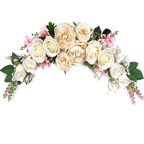 Wedding Arch Flowers, Artificial Floral Swags, 27″ Decorative Swag, Artificial Flower Swag for Door Wedding Party Wall Home Decor (Champagne)