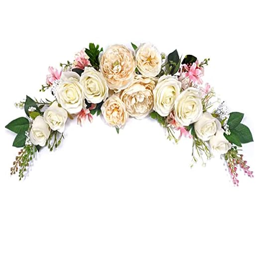 OrgMemory Wedding Arch Flowers, Artificial Floral Swags, 27" Decorative Swag, Artificial Flower Swag for Door Wedding Party Wall Home Decor (Champagne)