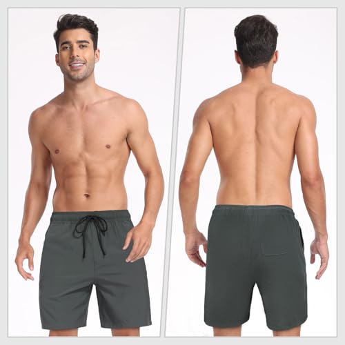 Image of Mens Swim Trunks with Compression Liner 2 in 1 Quick Dry Swimming Shorts Swimwear Bathing Suits with Pockets
