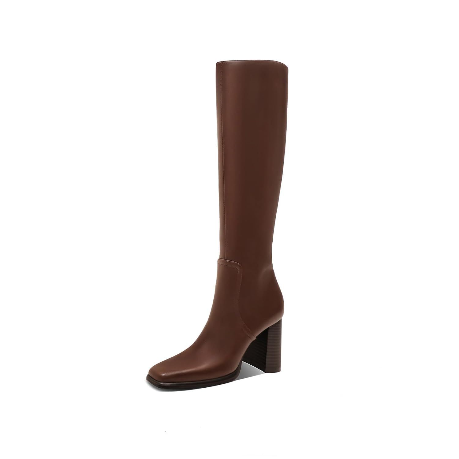 Knee High Boots for Women Square Toe Chunky Block Heel Long Tall Boots for Women Mid Calf Side