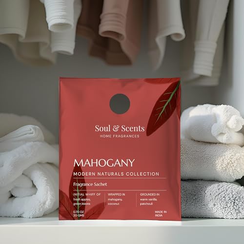 Image of Soul & Scents Mahogany Fragrance Sachet | A Rich & Warm Scent of Woods | Long-Lasting Air Freshener for Car, Wardrobe, Kitchen, and Travel Bag | Pack of 3-20gm Each
