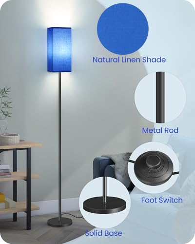 Image of Floor Lamp, Pole Lamp with Foot Switch, Modern Standing Lamp Shade, Minimalist Freestanding Lamp (Bulb Not Included), for Living Room, Bedroom Office ETL Listed, Blue and Black U07LD05