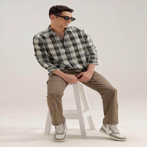 Image of BASICS 100% Cotton Checked Shirt for Men | Slim Fit | Everyday Smart Casual Wear | Full Sleeve