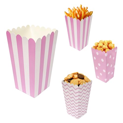 QQdou Popcorn Tüten 24 Stück, Popcorn Tüten Klein, Rot-Weiß Gestreifte Kleine Popcorntüte, Party Papiertüte Snacks Candy Behälter Popcorntüten, für Filmabend, Geburtstagsfeier, Weihnachten(B)