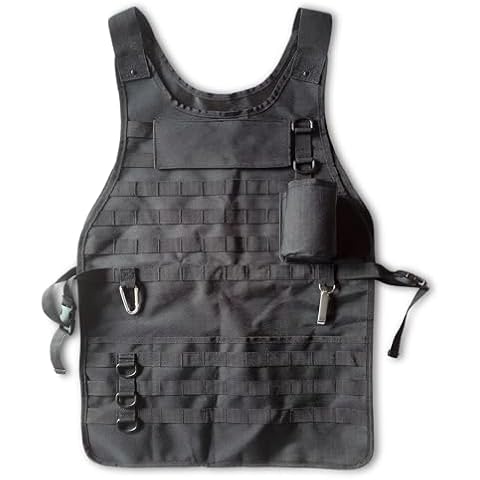 Caliber Gourmet Tactical Molle Apron Outdoor Durable Camping BBQ, Bottle Opener, Pockets, Reusable Carabiner, Adjustable, Barbeque Cooking Grill, Gardening, Garage, Condiment, Removable Velcro Patches Cover