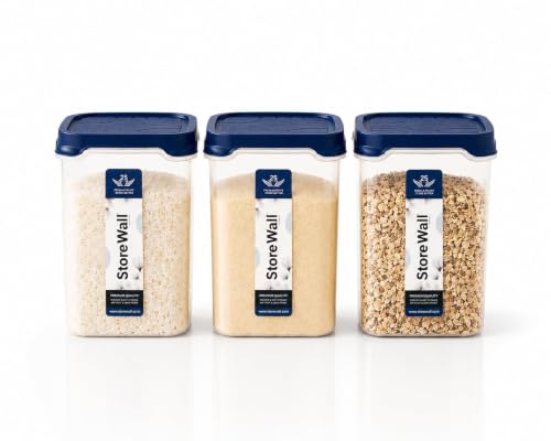 Xmart India Airtight Kitchen Storage Container Set | BPA Free Food Grade Storage Containers for Rice, Atta, Flour, Grains, Pulses & Dry Foods | Pantry Storage Canisters (Blue (3 Pcs_2.4L)) Deal