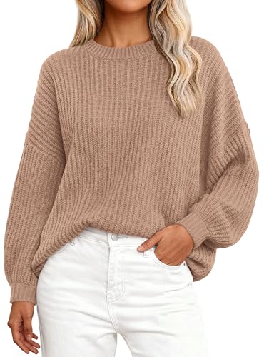 Image of PRETTYGARDEN Fall Sweaters for Women 2025 Fashion Long Sleeve Casual Ribbed Knit Winter Clothes Pullover Jumper Tops (Khaki,Large)