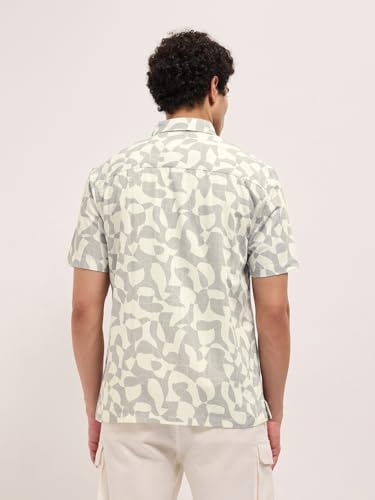 Image of THE BEAR HOUSE Men's Blue Tailored Fit Full Sleeve Cotton Printed Shirt
