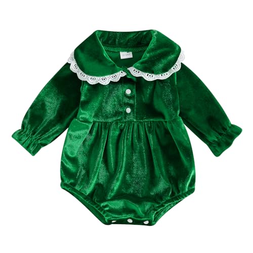 Image of Thorn Tree Newborn Baby Girls Christmas Clothes Long Sleeve Velvet Ruffle Romper& Headband Fall Winter Outfits