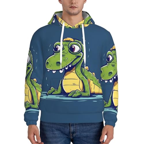 Men's Fleece Pullover Hoodie Long Sleeve Hooded Cartoon crocodile Sweatshirt Casual Shirts With Pockets X-Small Black2