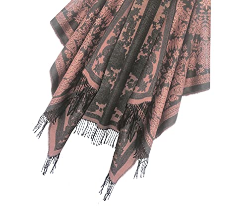 Urban CoCo Women's Printed Tassel Open front Poncho Cape Wrap Shawl (Series 18-Pink) - Thumbnail 6