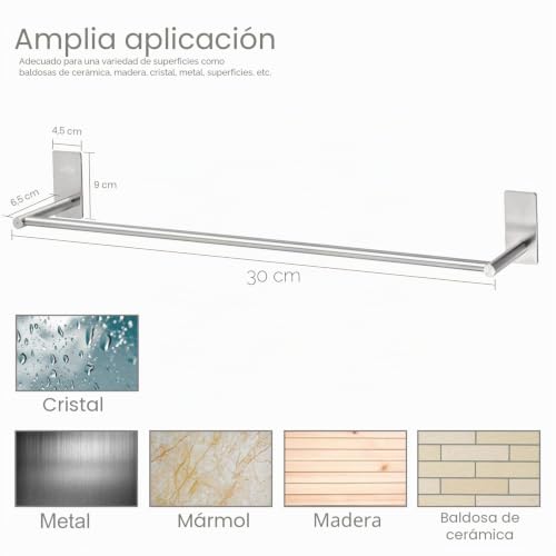 Miniatura 5 de Js Ttoalleros De Baño Sin Taladro Adhesivo Acero Inoxidable 304 Cepillado Accesorios Sin Taladro En Pared Para Baño Y Cocina.30cm