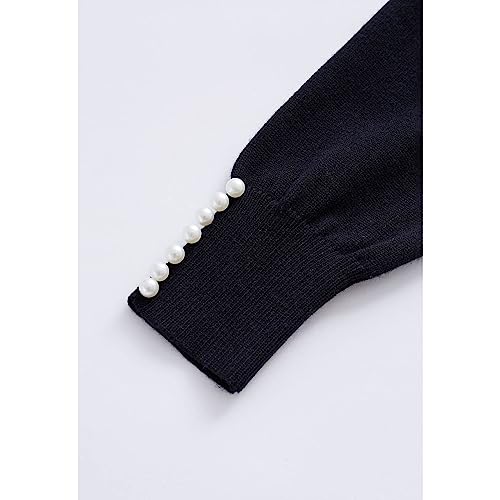 Image of CHICWISH Women's Caramel /Black /Navy /Dusty Blue /Cream /White Pearl Trimmed Soft Knit Top