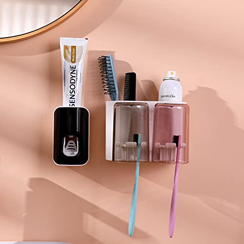 PenghaiYunfei Distributeur de Dentifrice Automatique Squeezer Support Mural et Porte-Brosse à Dents, Boîte de Rangement multifonctionnelle pour Brosse à Dents Peu encombrante, Aucun perçage requis Cover