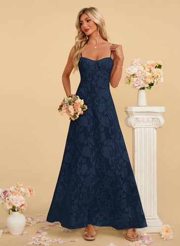 Image of Women's Elegant Wedding Guest Dress Spaghetti Straps Slim Fit Floral Sleeveless Formal Dress Maxi Evening Party
