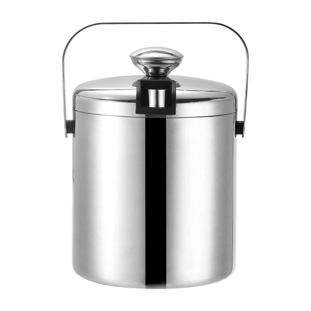 Cubitera de Acero Inoxidable de Doble Capa con Aislamiento, Redonda, pequeña, con asa, Pinzas y Tapa, 1,3 l