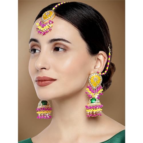 Aheli Enamel Earrings Maang Tikka Set Bollywood Ethnic Wedding Fashion Jewelry Gift for Women2