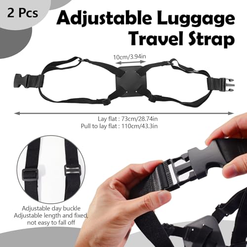 Image of Huakaile 2 Pack Luggage Straps for Suitcase, Adjustable Luggage Belt Bungees Straps with Buckle, Elastic Suitcase Straps Connectors for Travel Tie Down Backpack Bag Cruise Accessories (Black)