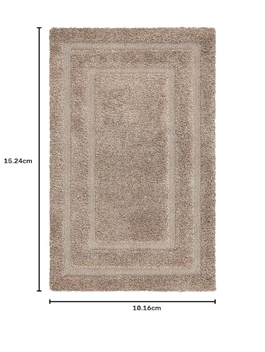 Image of Rectangular Box Shaggy Carpet for Living Room, Bedroom, High Low Design Finish Microfiber 1.8 Inch Pile High, 4x6 Feet Beige|Beige Color