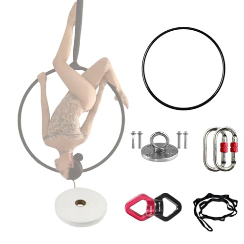 Kunovo Complete Black Lyra Aerial Hoop Kit, Iron Zero Point Lyra Hoop with Rigging Kit ? Anti-Slip Tape, Acrobatics/Circus Aerial Ring, 1.2